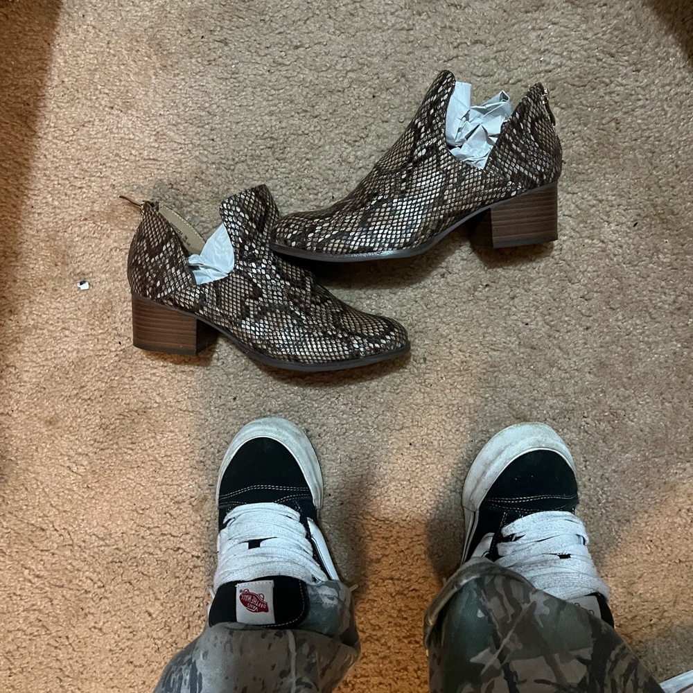 Brown Snake-Print Women’s Ankle Boots